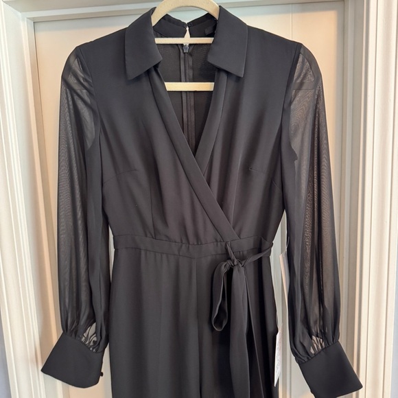 NEW Jay Godfrey 0 Black Sheer Sleeve Wide Leg Jumpsuit ~ Classic Capsule - Picture 2 of 9